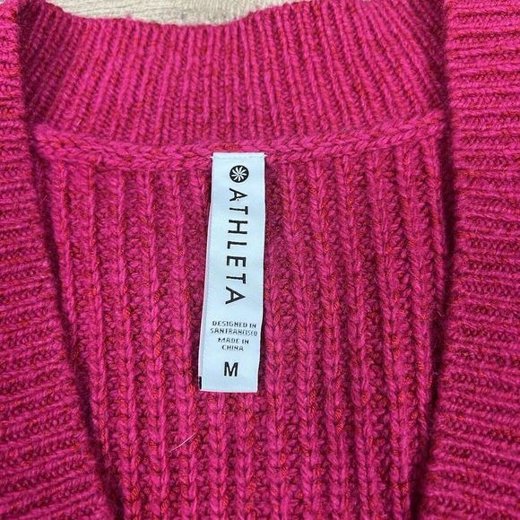 Athleta Shasta Oversize V-Neck Wool Blend Sweater Dark Pink Fuchsia Sz Medium - Picture 7 of 9